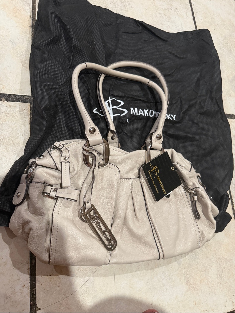 NWT b. makowsky Cream Leather Christin Satchel